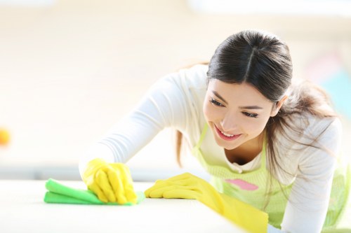 Professional cleaners working in an N7 office building with shared access